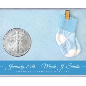 New Baby Silver Eagle Acrylic Display - Blue Socks