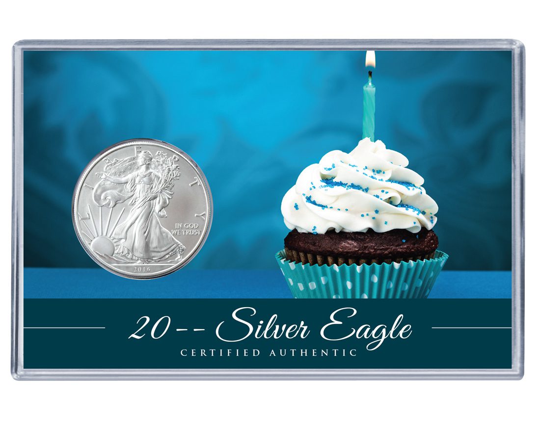 Birthday Silver Eagle Acrylic Display - Blue Cupcake