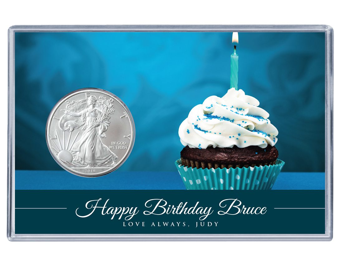 Birthday Silver Eagle Acrylic Display - Blue Cupcake - customized