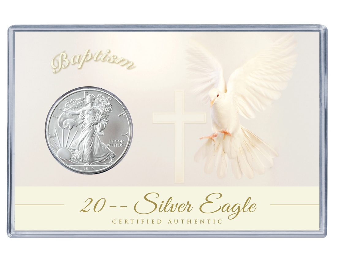 Baptism Silver Eagle Acrylic Display - Dove
