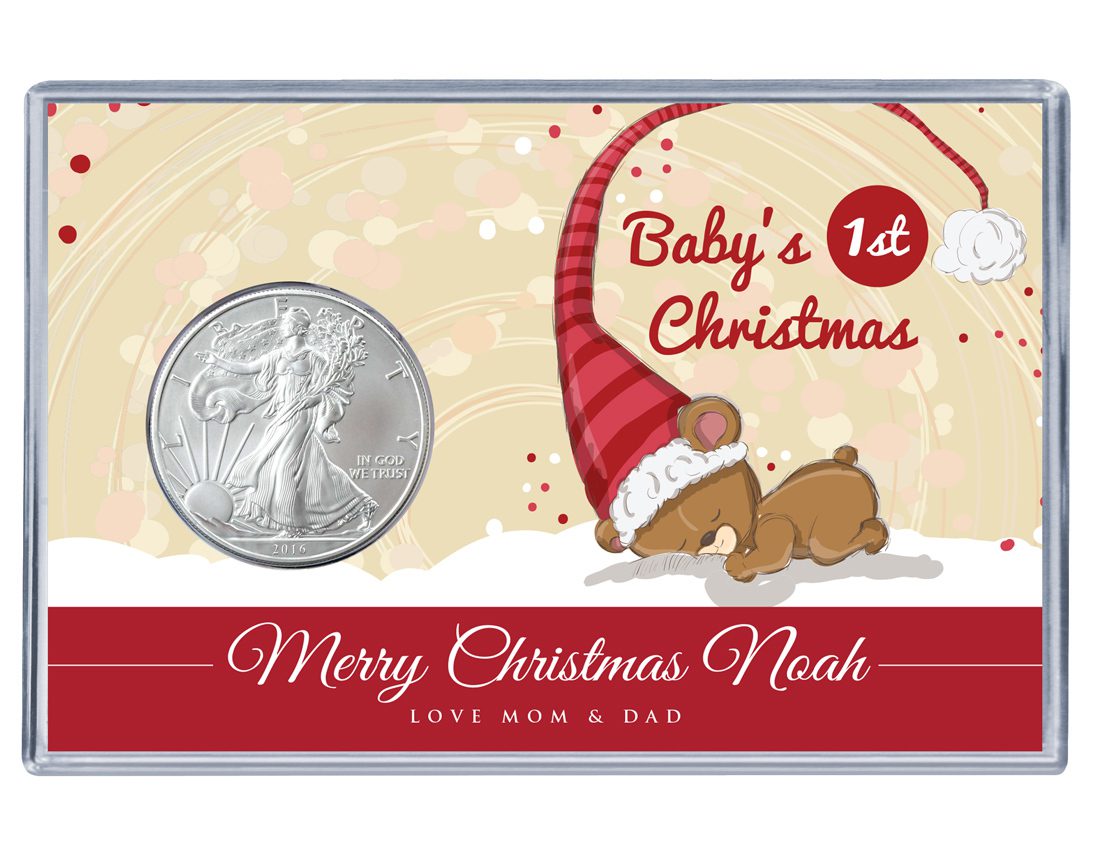 Baby's First Christmas Silver Eagle Acrylic Display - Red