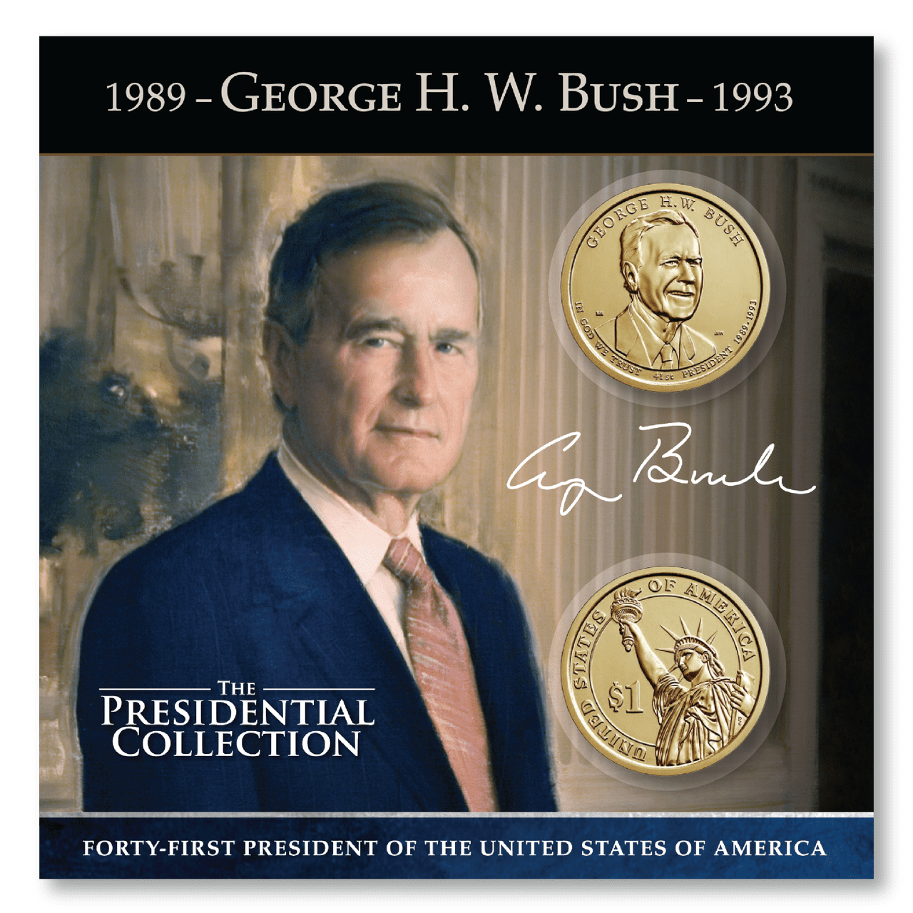 George H. W. Bush Presidential Uncirculated P & D Dollar Coin Collection