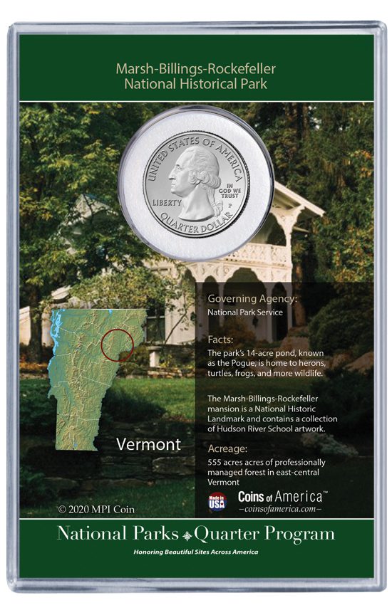 Vermont Marsh-Billings-Rockefeller National Park Quarter Coin & Stamp Set