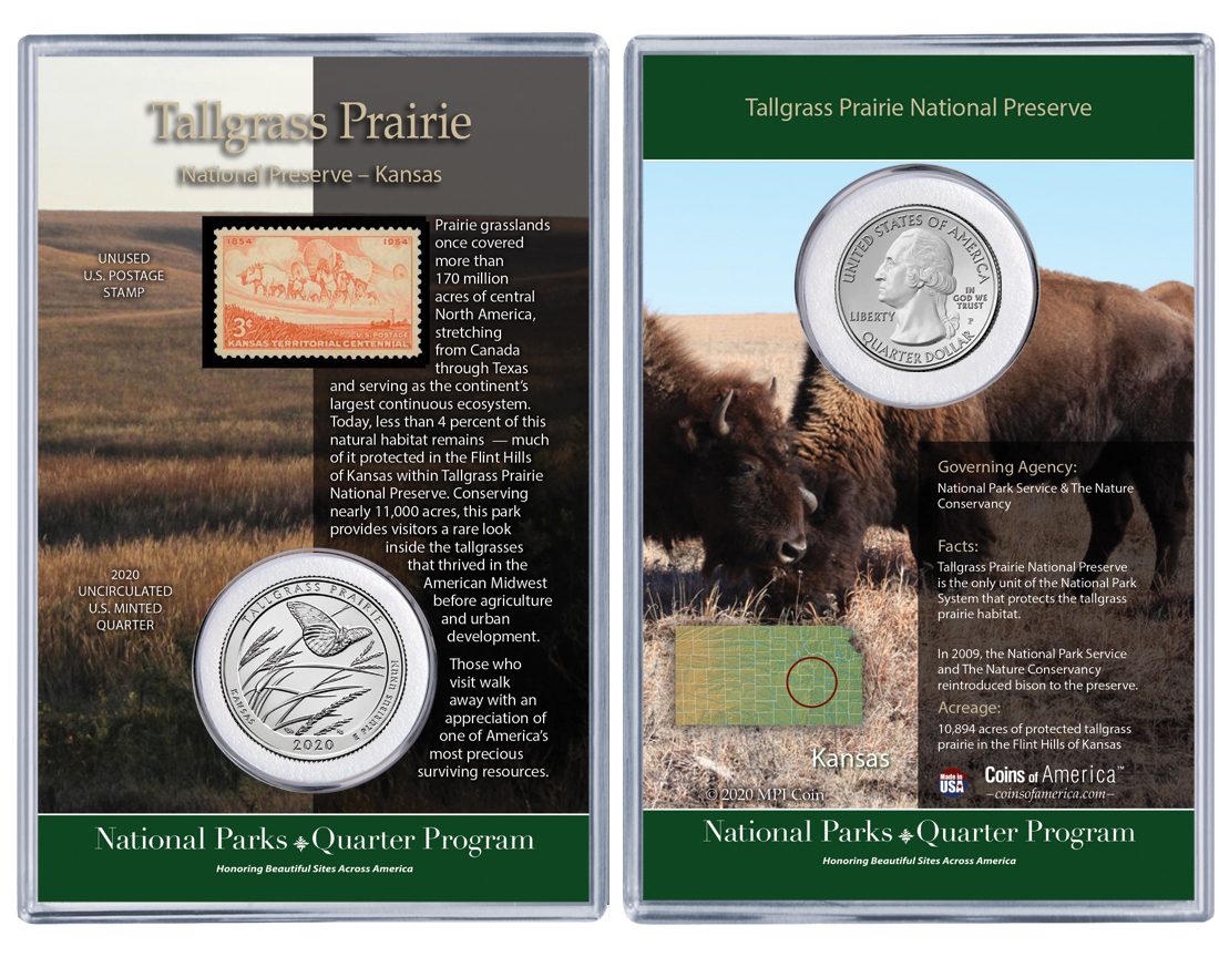 Kansas Tallgrass Prairie National Park Coin & Stamp Set