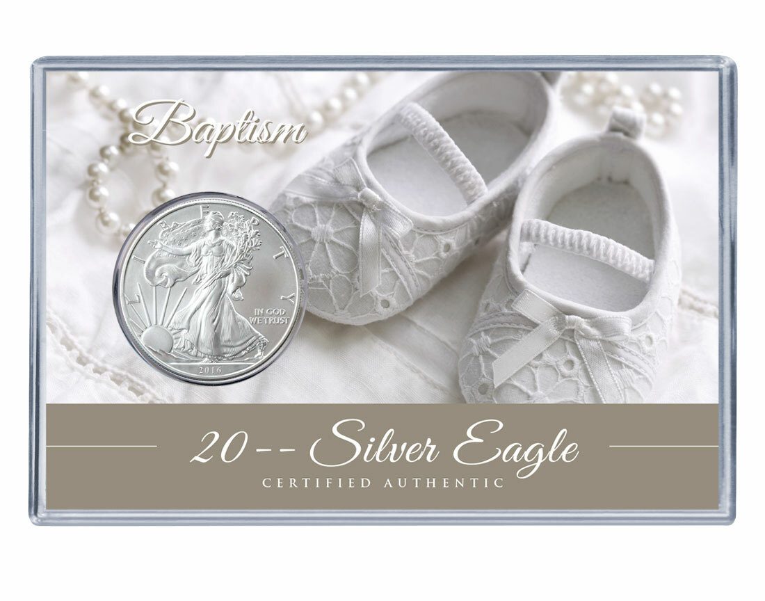 Baptism Silver Eagle Acrylic Display - White