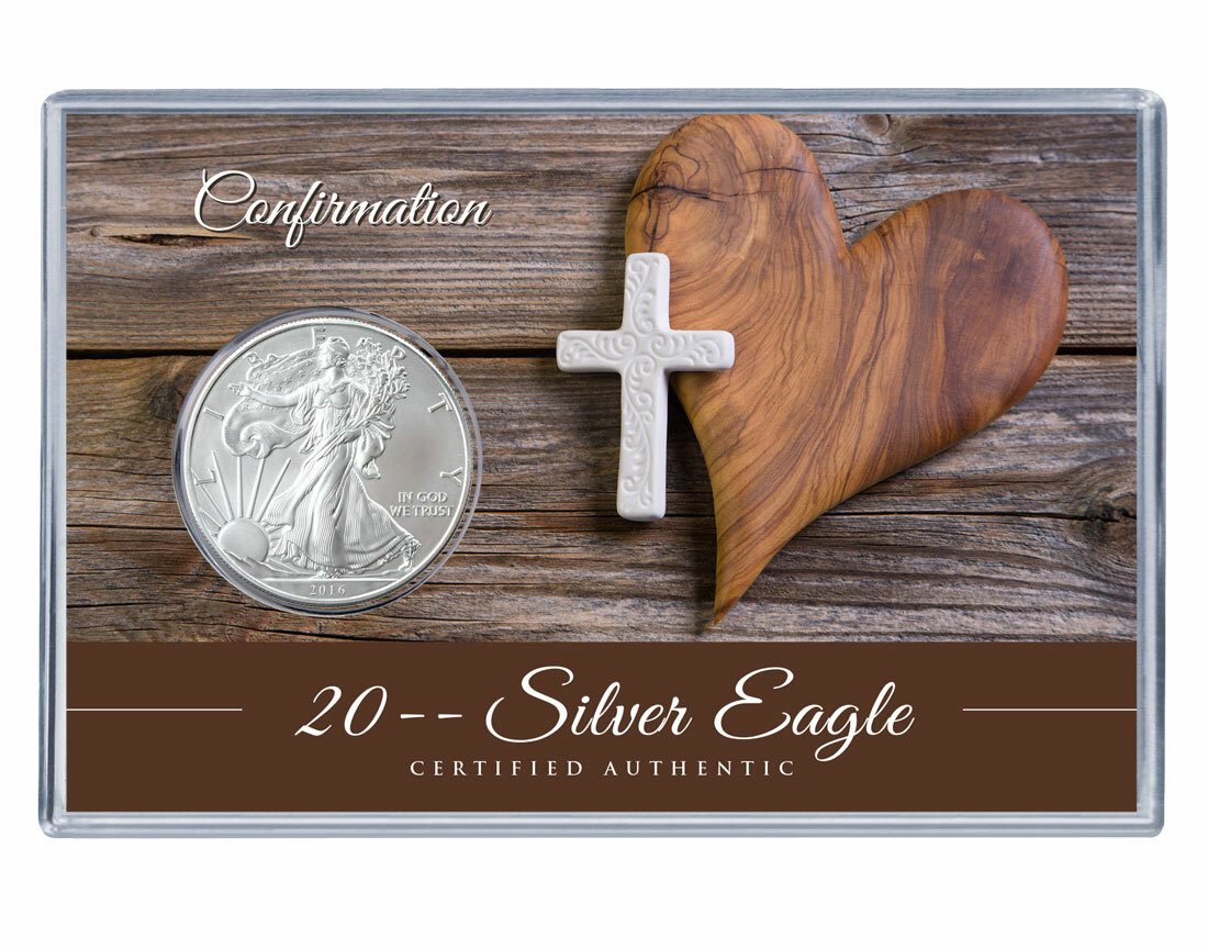 Confirmation Silver Eagle Acrylic Display - Heart