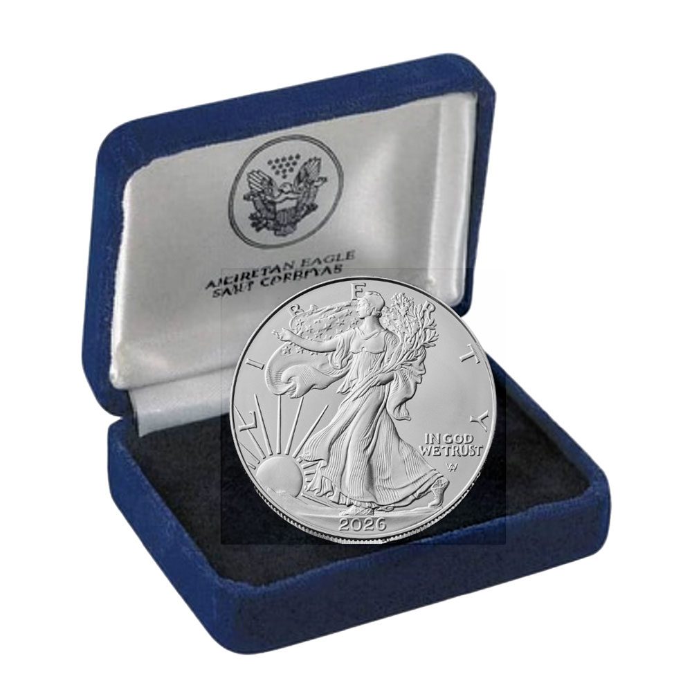 2026 Silver Eagle Deluxe Blue Velvet Box