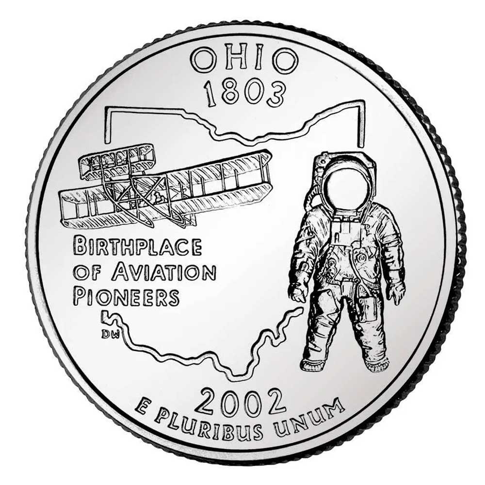 Beautiful Western Scroll Design US 2002 Ohio State Quarter BU Uncirculated Coin Silver Tone Belt Buckle NEW 