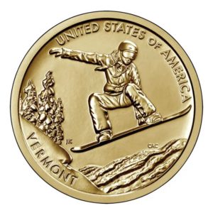 vermont snowboarding dollar coin